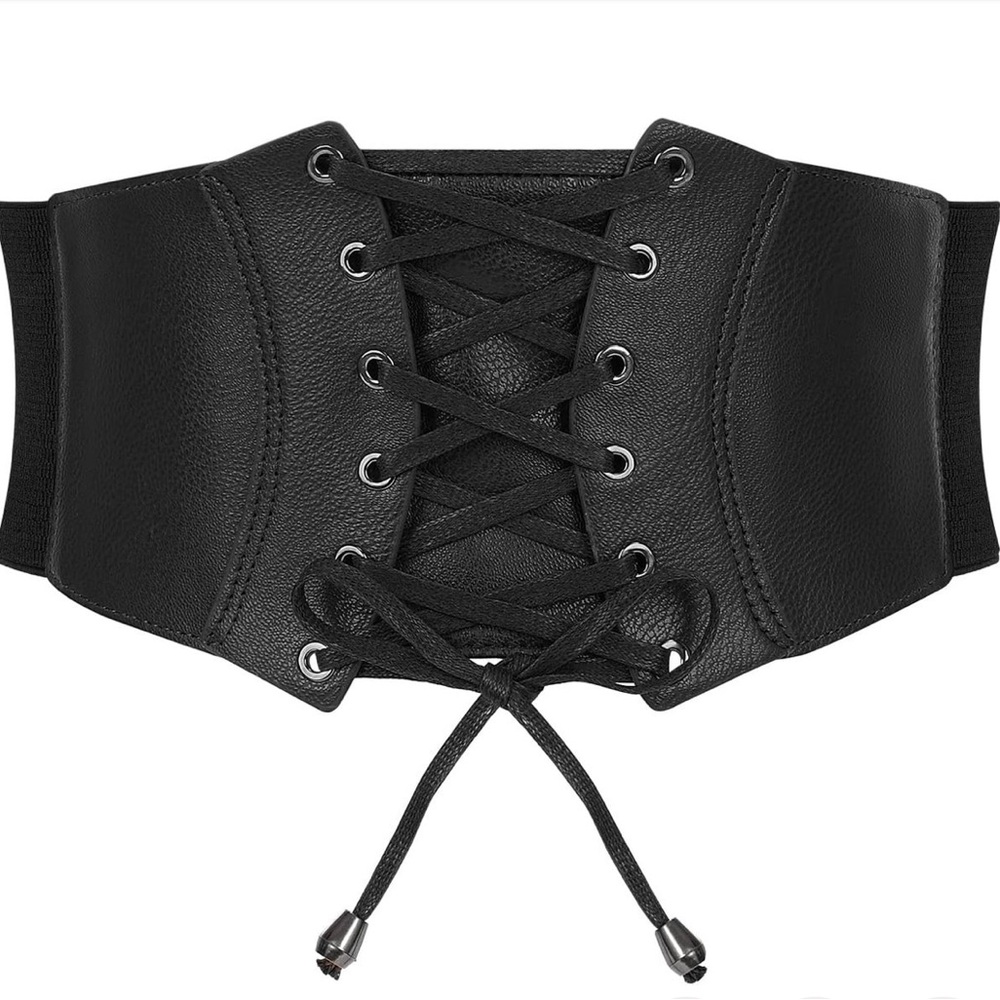 Black Lace-Up Corset Belt